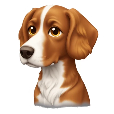 French brittany dog with wavy hair. Face is all brown. Little bit of a light orange under his eyes/up his snout. Light orange eyebrows. Head is brown in color. Wavy brown ears. Ears are all brown.  sticker