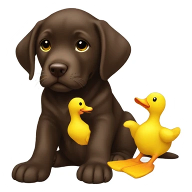 Chocolate lab puppy with yellow duck plushie sticker