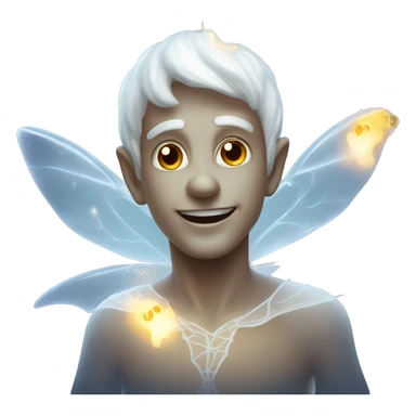 Elf male ghost fairy in a translucent dress, ephemeral wings, surrounded by glowing ghostly lights, Halloween theme, emoji sticker