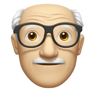 professor old white man with glasses, wrinkly face, wireless earbuds, round head, balding sticker