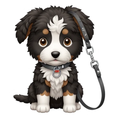Black and white aussie doodle puppy on a leash sticker