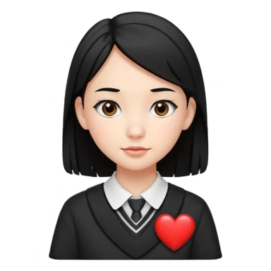 a young 8th grade school girl, with fair skin, heart shape face, has medium length straight black hair and with hoops earrings. sticker