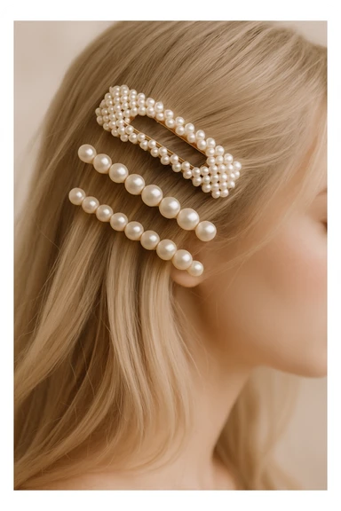 aesthetic accessories, pearl hair clips, delicate and feminine sticker
