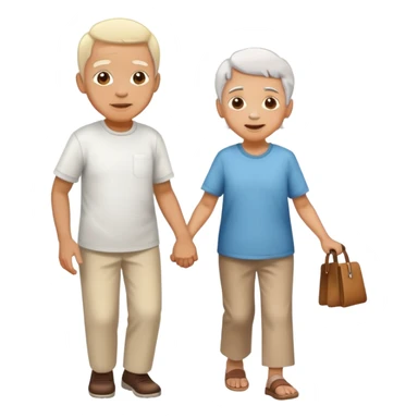 a child helping an elderly person walk, kind and friendly sticker