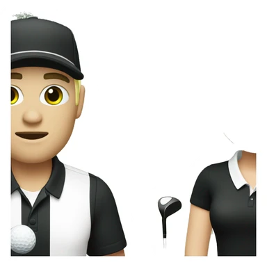 Blond white men green eye wearing white golf outfit, and black hair white woman with brown eye woman wearing black golf outfit playing golf. sticker