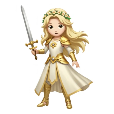 Lumine (from Genshin Impact) White and golden clothes, blonde, long-haired, with a big flower hair clip, and wielding a sword (full body) sticker
