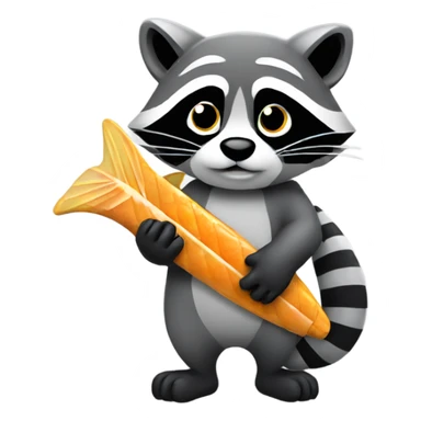 Raccoon holding fishbone sticker