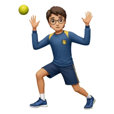 Harry Potter is in sports clothes doing morning exercises, he is in the field before his magic school sticker