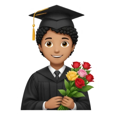 Graduated Students, Male,  brown skin, black curly hair, wearing graduation cap, holding bouquet of flowers
 sticker