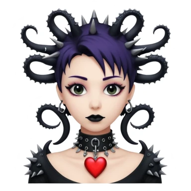 goth lady with tentacles, wearing a spiked choker, tentacles forming a heart shape sticker