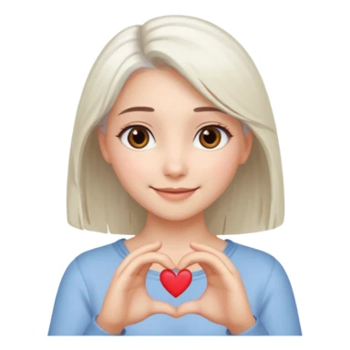 Beautiful girl. Platinum-colored hair just below the shoulders, straight, brown eyes, sweet smile. Hands in the shape of a heart.  sticker