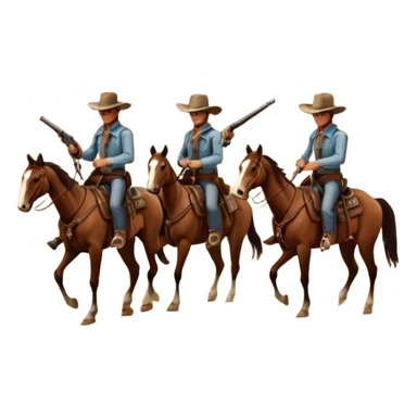 Icon for Western: A vintage movie poster-style design with cowboys on horseback, dusty desert landscape, and a setting sun. Include cowboy hats, revolvers, and an old saloon. The design should have bold typography and a retro cinematic feel. Transparent background. sticker