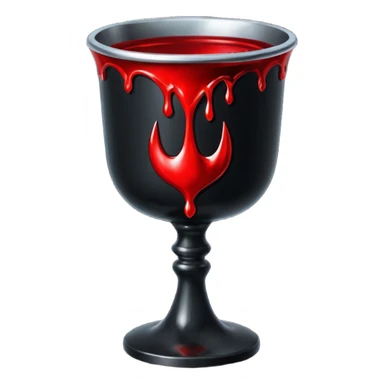 Dark gothic chalice with red liquid dripping, iOS emoji style, clean lines, high contrast sticker