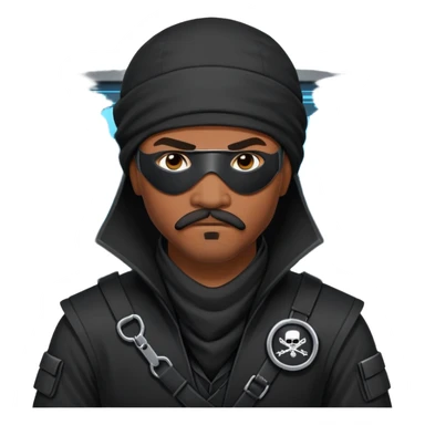 african-american mustache mercenary black asymmetrical eyepatch ninja hacker terminal command center sticker