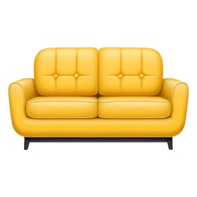 Minimalistic flat vector icon, iOS style, thin black contour on white background. Yellow sofa divided into two halves: one side old, shabby and worn out, the other side new and modern. Clean, no text, no shadows sticker