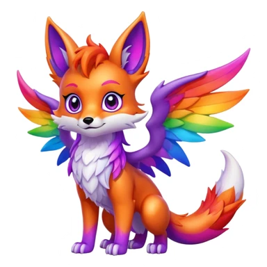 Cartoon Fox dragon hybrid purple eyes with wings face front full body rainbow colored sticker