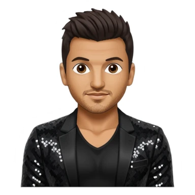 Peter Andre with dark brown hair, black sequin outfit sticker