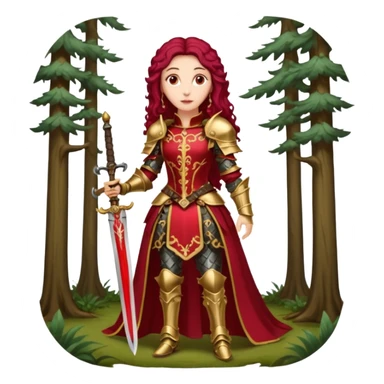 realistic cinematic actress Cher in baroque styling with crimson armor in a forest sticker