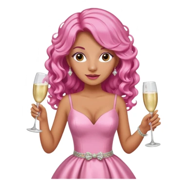 One lady with long pink curled hair and tan skin holding two pink champagne glasses sticker