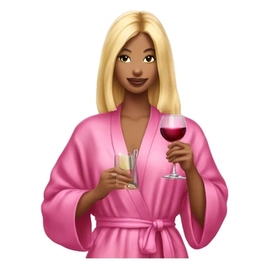 pink victoria secret robe on blonde girl holding wine sticker