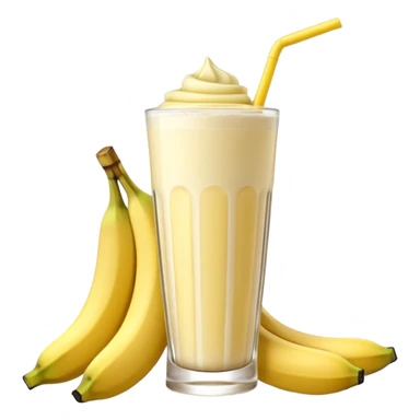 A 3D cartoon glass of banana shake, light yellow creamy texture, straw and banana slice garnish, glossy reflection, natural daylight, Memoji-style. sticker