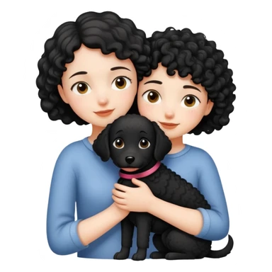 Short-haired girl hugging black curly dog sticker