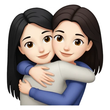 A lesbian couple with white skin and long black and brown hair hugging intimately sticker