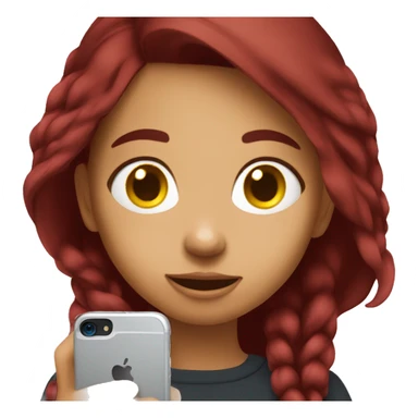 A girl with maroon hair is looking at her phone sticker
