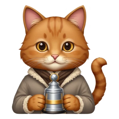 Cute Brown cat, Autumn style, has a Stanley Cup  sticker