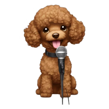 Brown toy poodle with microphone singing sticker