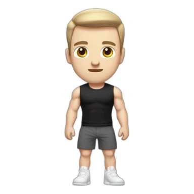 Confused Pale skinned Fit Man With the biceps and dark brown hair in black shirt, gray sports shorts and white Sneakers sticker