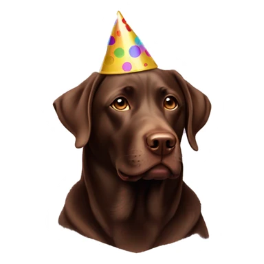 Chocolate lab wearing a party hat sticker