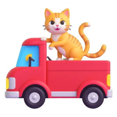 cat riding a truck, 3d emoji style sticker