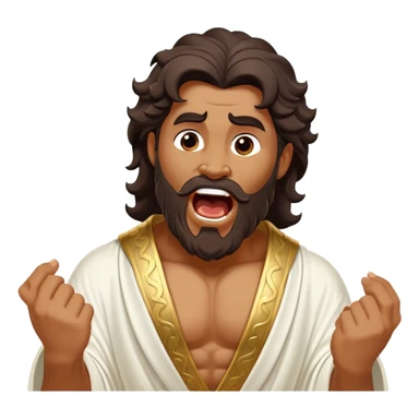 Cinematic Realistic Hercules Portrait, head tilted slightly with a dramatic, wide-open yawn, capturing a moment of relaxed vulnerability in this Disney-inspired Greek hero reminiscent of Michelangelo's David. His idealized bronze skin and thick, wavy dark hair maintain sculptural perfection even in repose, while his flowing white robe with understated golden accents softly catches ambient light, revealing a tender glimpse of serene, timeless strength. sticker