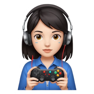 dark haired girl with headphones holding game controller sticker