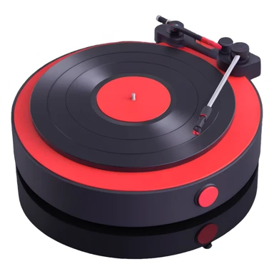 Technics-style turntable in 3D, Disney Pixar animation style, playful rounded features, vibrant colors, black and red as main colors sticker