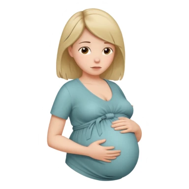 pregnant woman with neatly tied hair looking tired touching her big belly softly and breath slowly sticker
