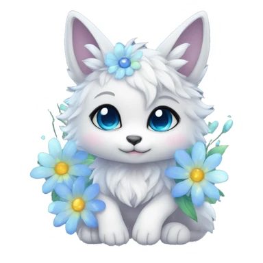 Anthro Cute Cool Kawaii gorgeous sparkly ethereal fantasy animal creature with blue eyes furry sona with flowers beautiful aesthetic sticker