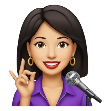 Selena Quintanilla emoji smiling with signature hoop earrings and microphone sticker