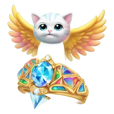 Heavenly Rainbow 4d Diamond ultra Omni-Cat God with wings and a ring around its body and another ring above it’s head  sticker
