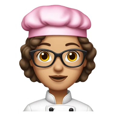 brunette girl with black glasses and a pink chef outfit sticker