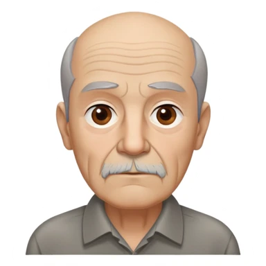 Elderly thin Puerto Rican man with light complexion. Narrow face with pronounced bone structure. Deep-set brown eyes, bushy eyebrows. Short brown hair, balding at front. Messy brown beard with gray streaks. Serious expression with age lines. Wearing a dark collared shirt that appears loose. sticker