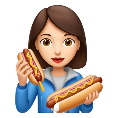 tourist brunette woman holding hot dog sticker