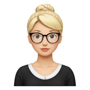Blonde Women with Bun, Office Woman – tight blonde high bun, glasses, white blouse, confident look, dress, big breasts sticker