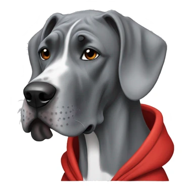 Grey Great Dane wearing a red hoodie sticker