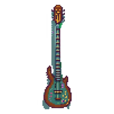 a sitar, pixel art style, retro video game look sticker