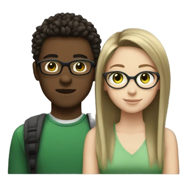 teen couple with glasses (white girl with brown hair green eyes) (black male with spiky hair) sticker