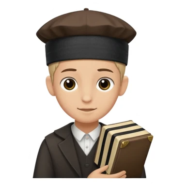 a boy with kippa putting on tefillin sticker