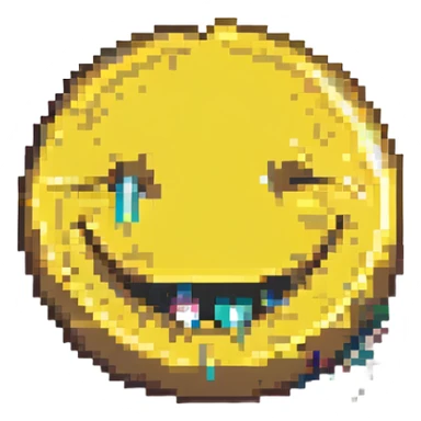 smiley face with missing teeth, pixel art style sticker