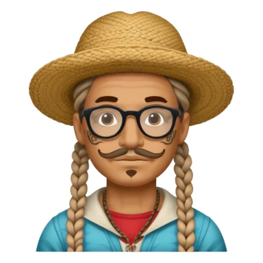 very tattoed face, normal glassess, fat venice gondolier with iconic hat and thick braided hair sticker